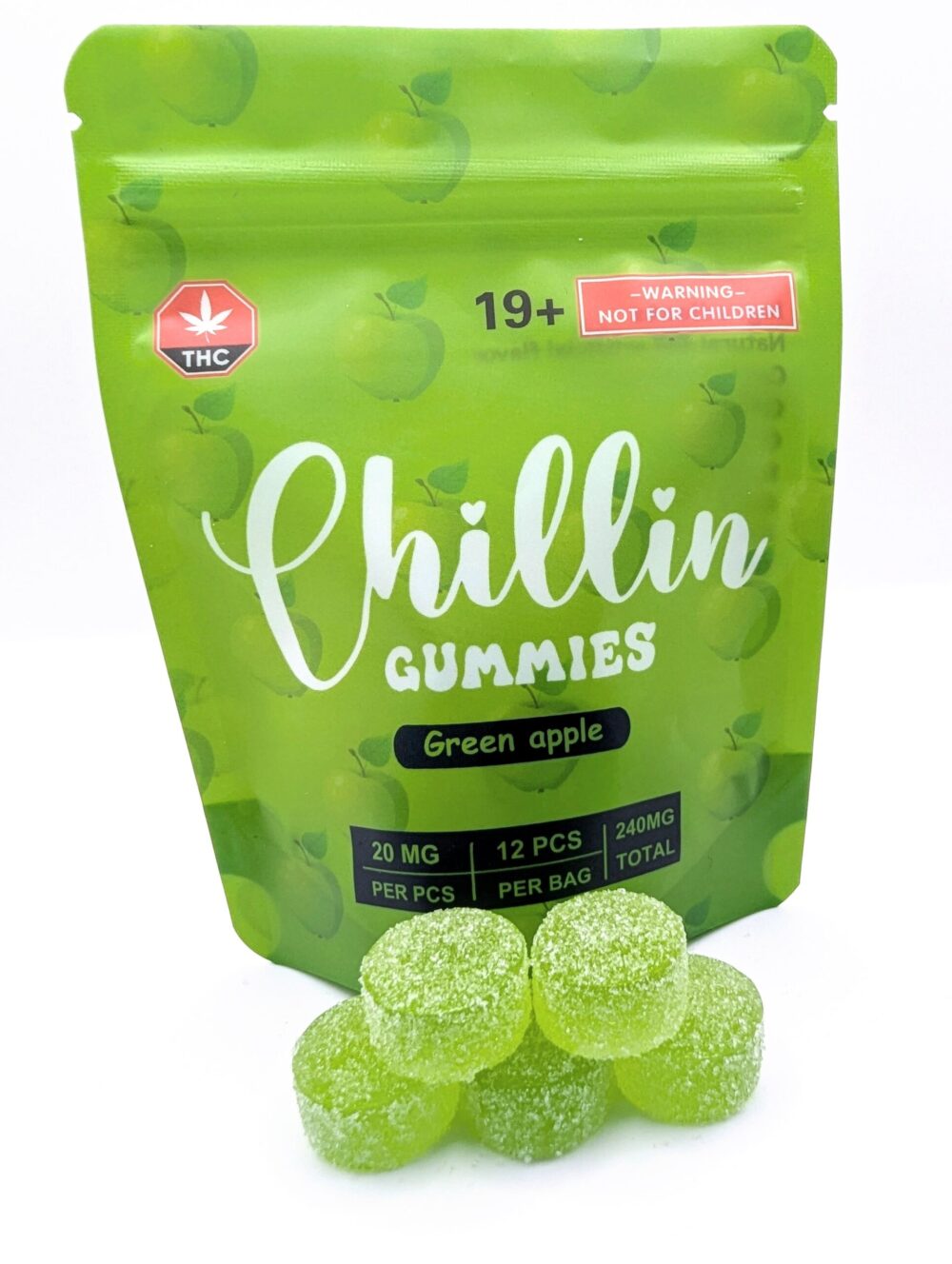 Chillin Gummies Edible ‘Flying’ 240mg THC (12pcs x 20mg) - Green Apple